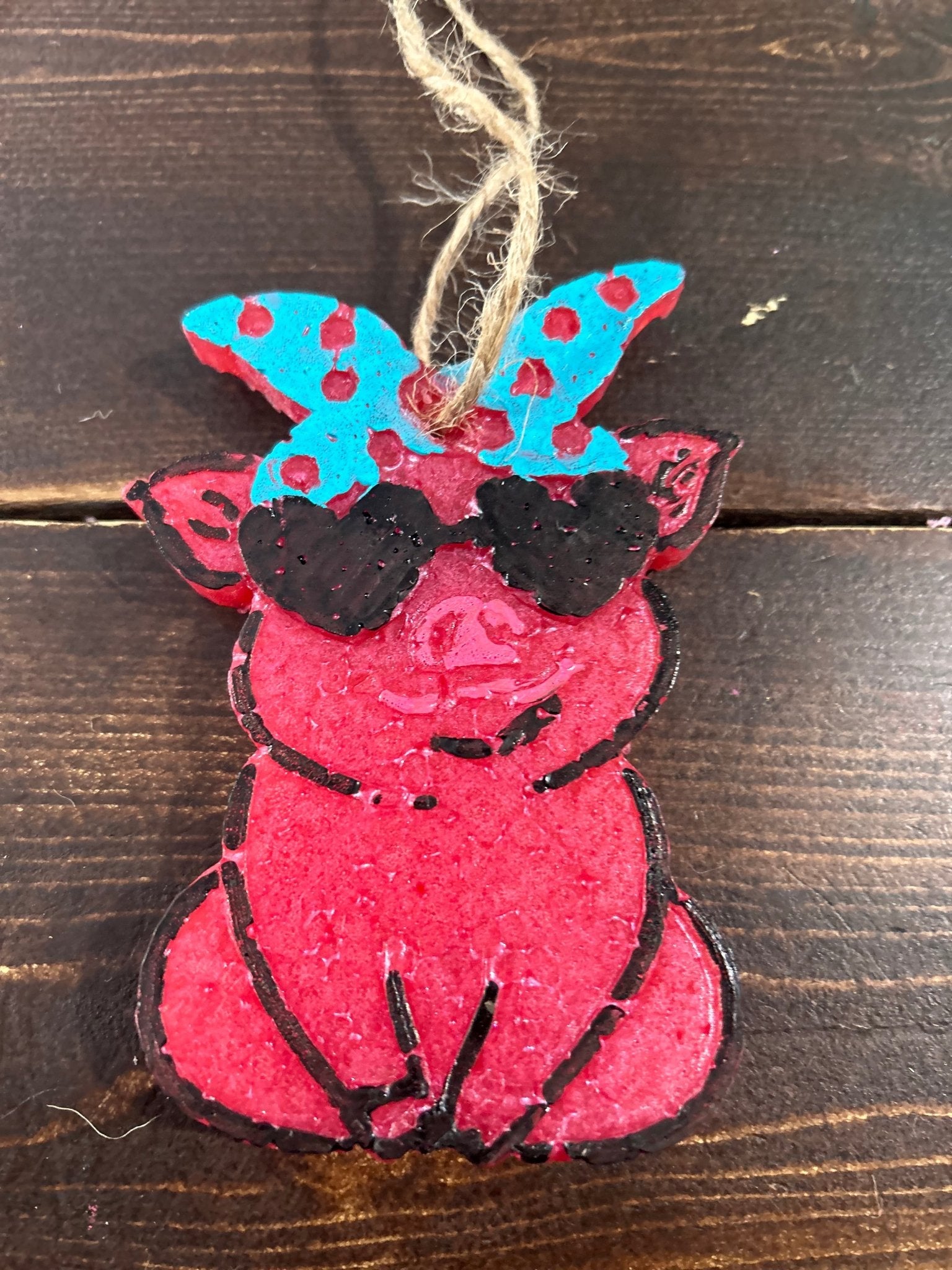 Pig w/ Blue Bow Car Freshie (Fresh Linen) - Hey Heifer Boutique