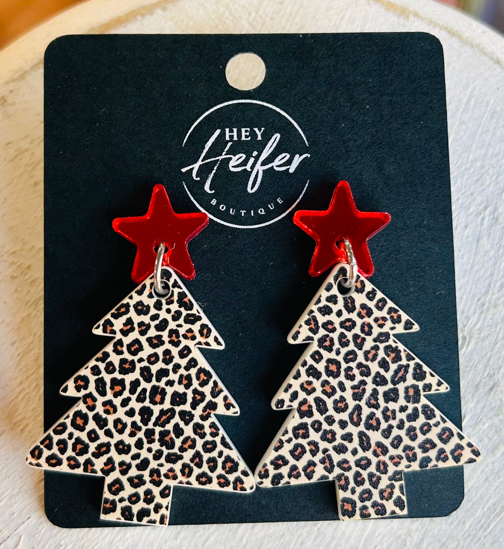 Red & Leopard Tree Earrings