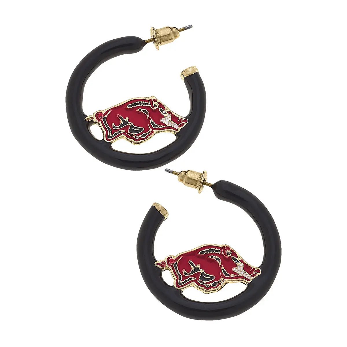 Arkansas Razorbacks Logo Enamel Hoop Earrings - Hey Heifer Boutique