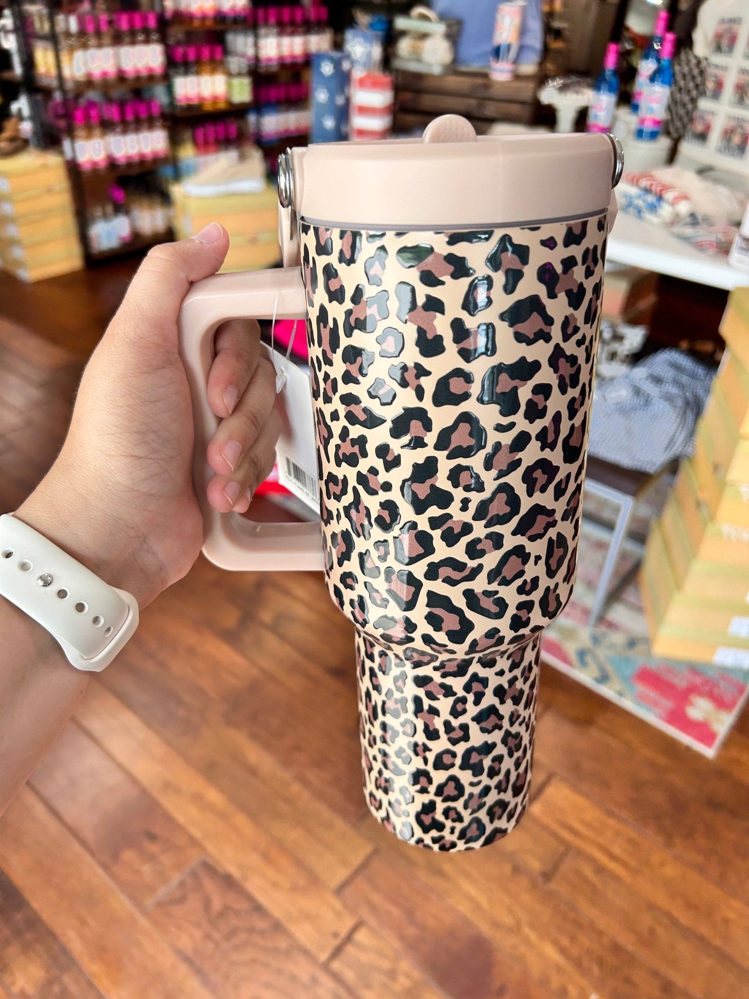 Brown Leopard Metal Tumbler with Lid Handle 40 oz - Hey Heifer Boutique