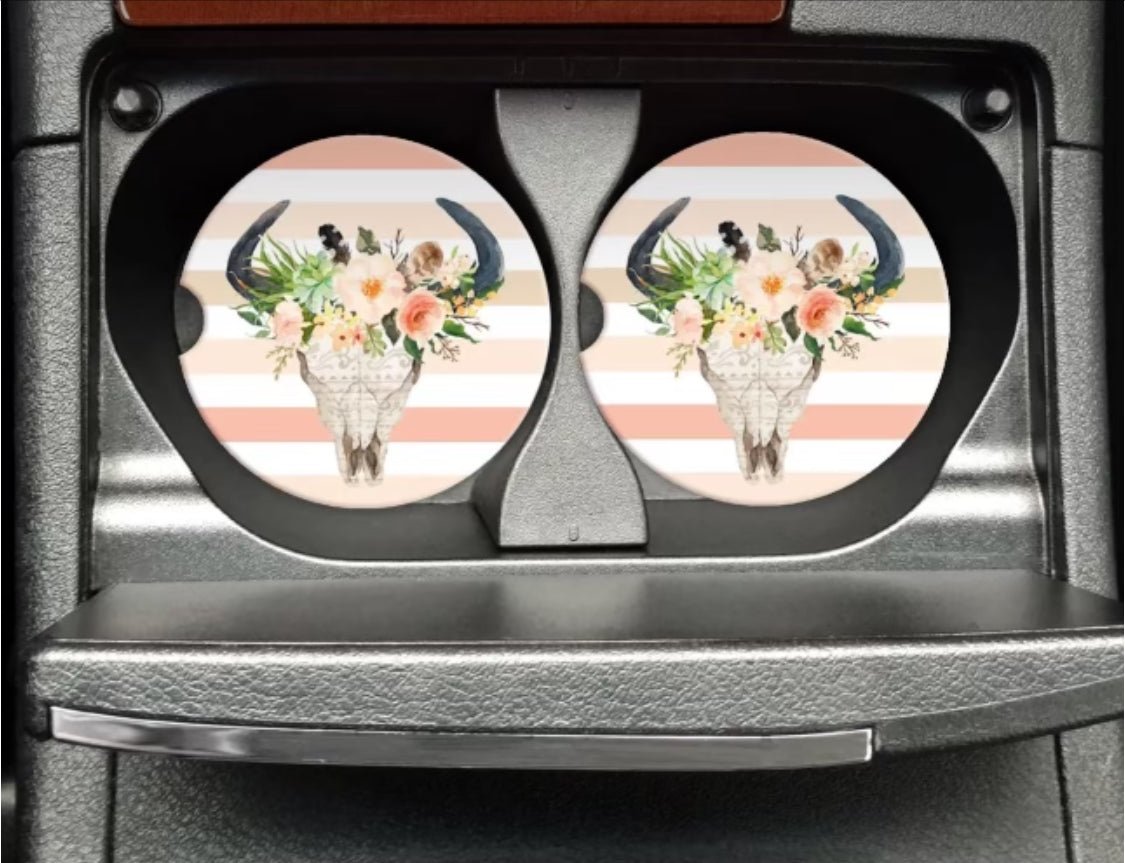 Bull Skull Car Coaster Set (2) - Hey Heifer Boutique