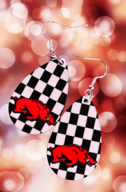 Checkered Hog Tear Drop Earrings - Hey Heifer Boutique