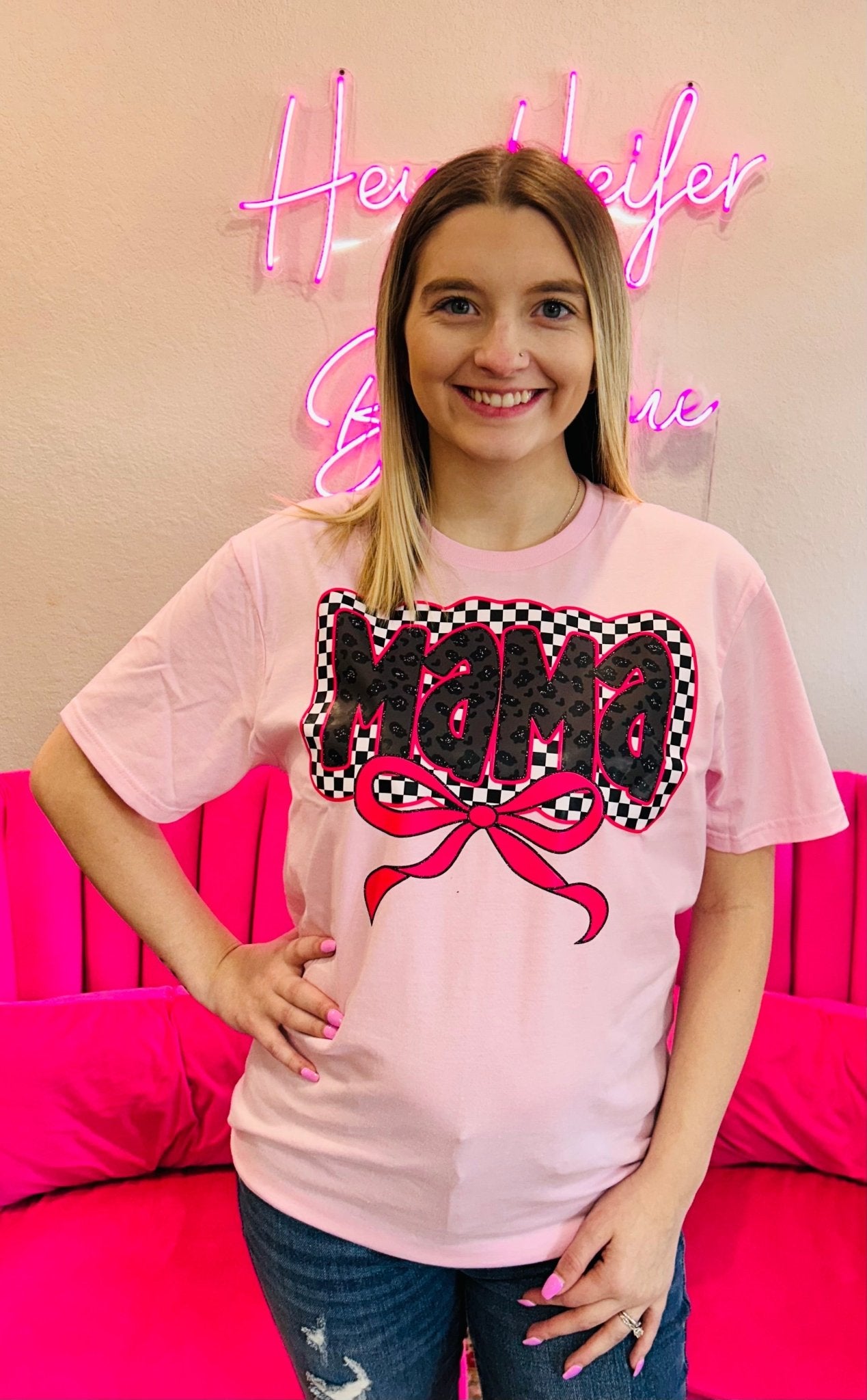 Checkered Mama Tee - Hey Heifer Boutique