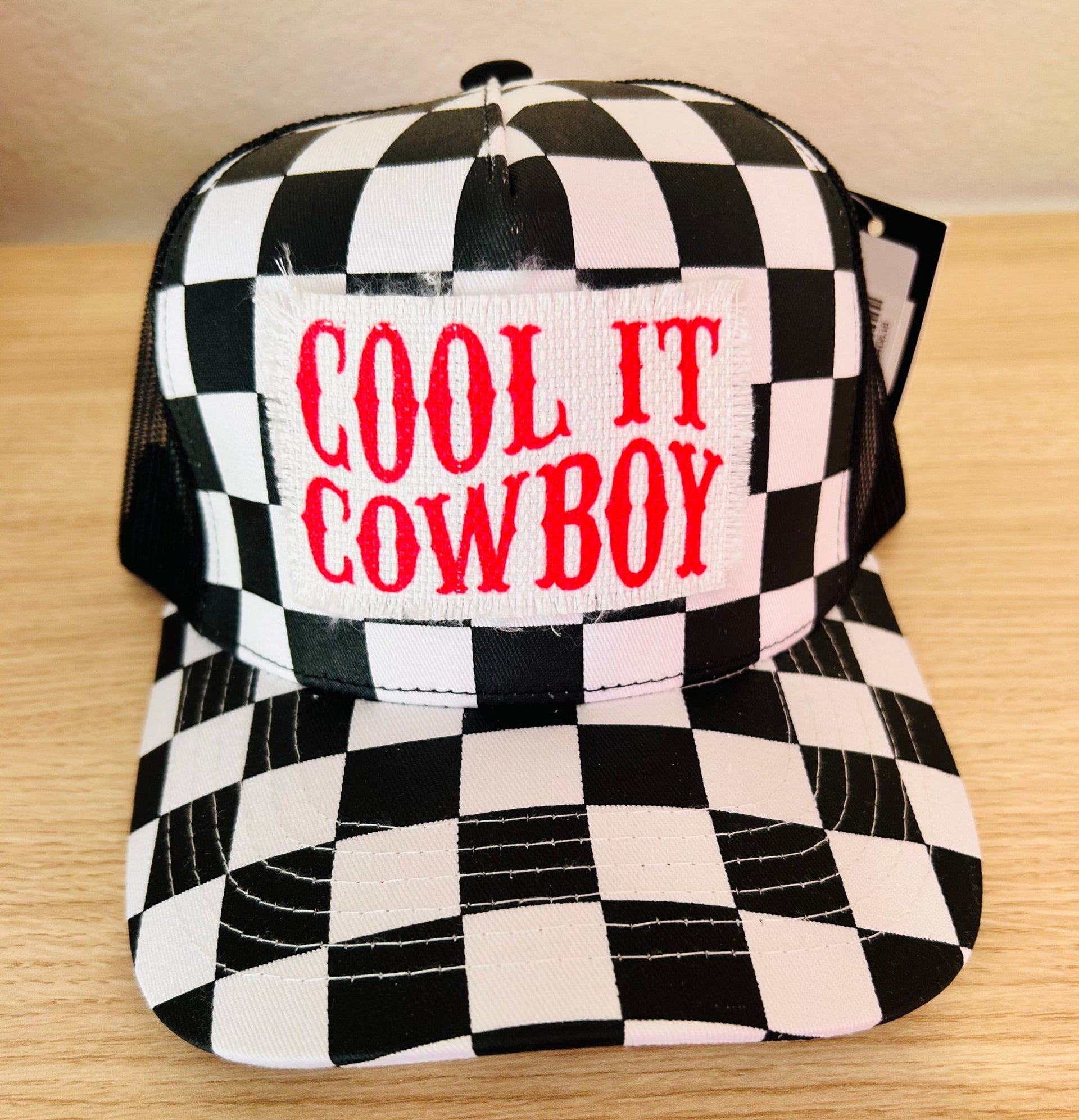 Cool It Cowboy Checkered Ball Cap - Hey Heifer Boutique