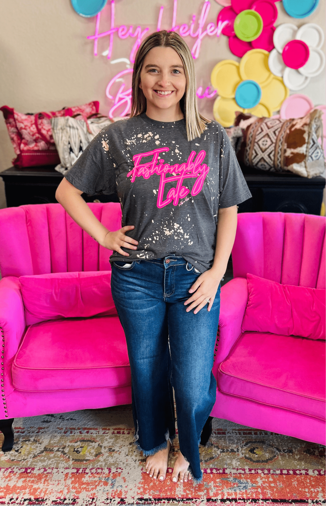 Fashionably Late Bleached Tee - Hey Heifer Boutique