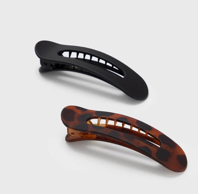 Flat Lay Claw Clip 2pc Flat - Black & Tort - Hey Heifer Boutique