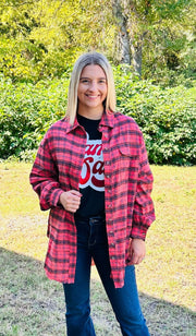 Game day Plaid Dress/Shacket - Hey Heifer Boutique