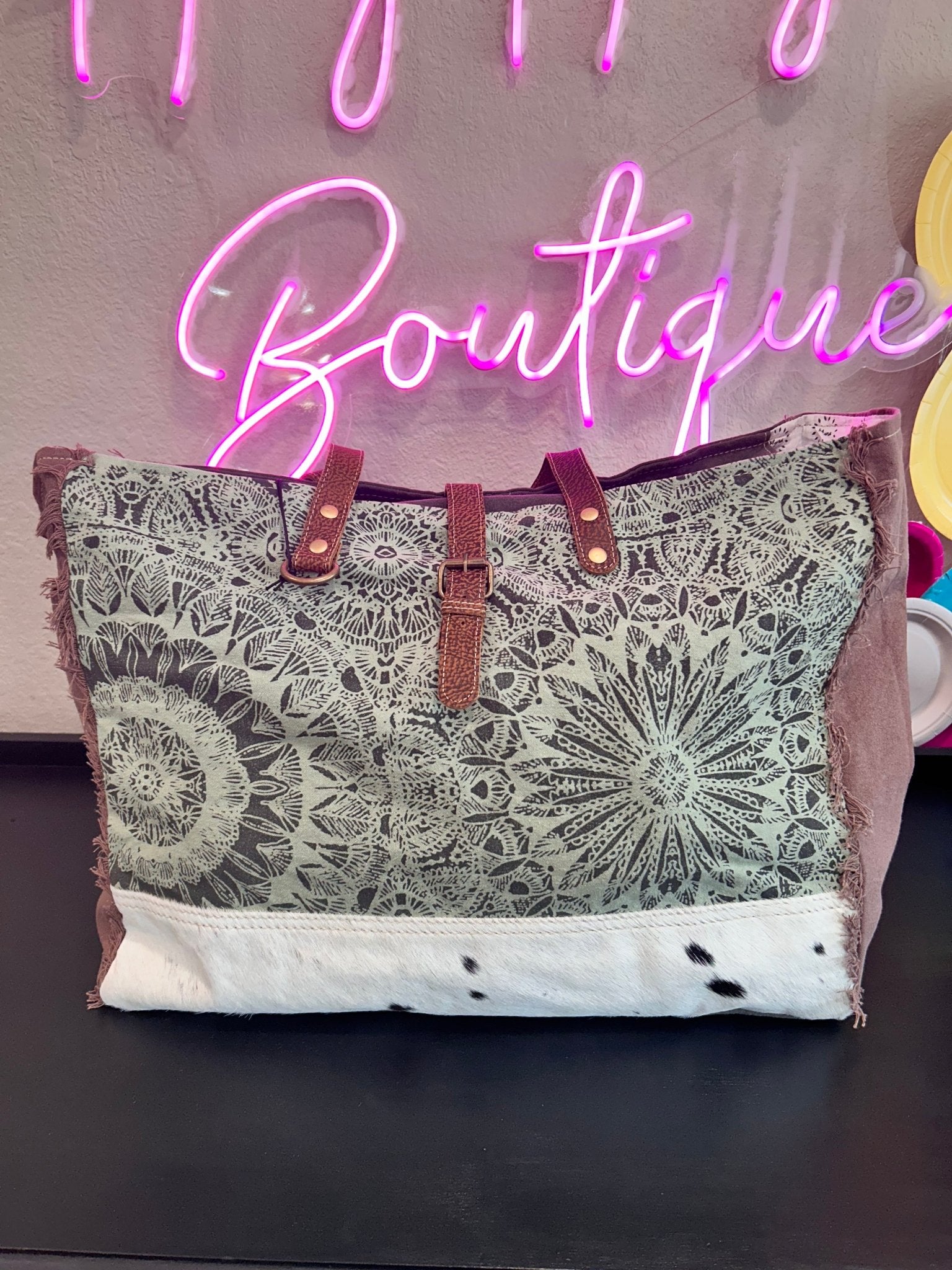 Green Floral Print Weekender Bag - Hey Heifer Boutique
