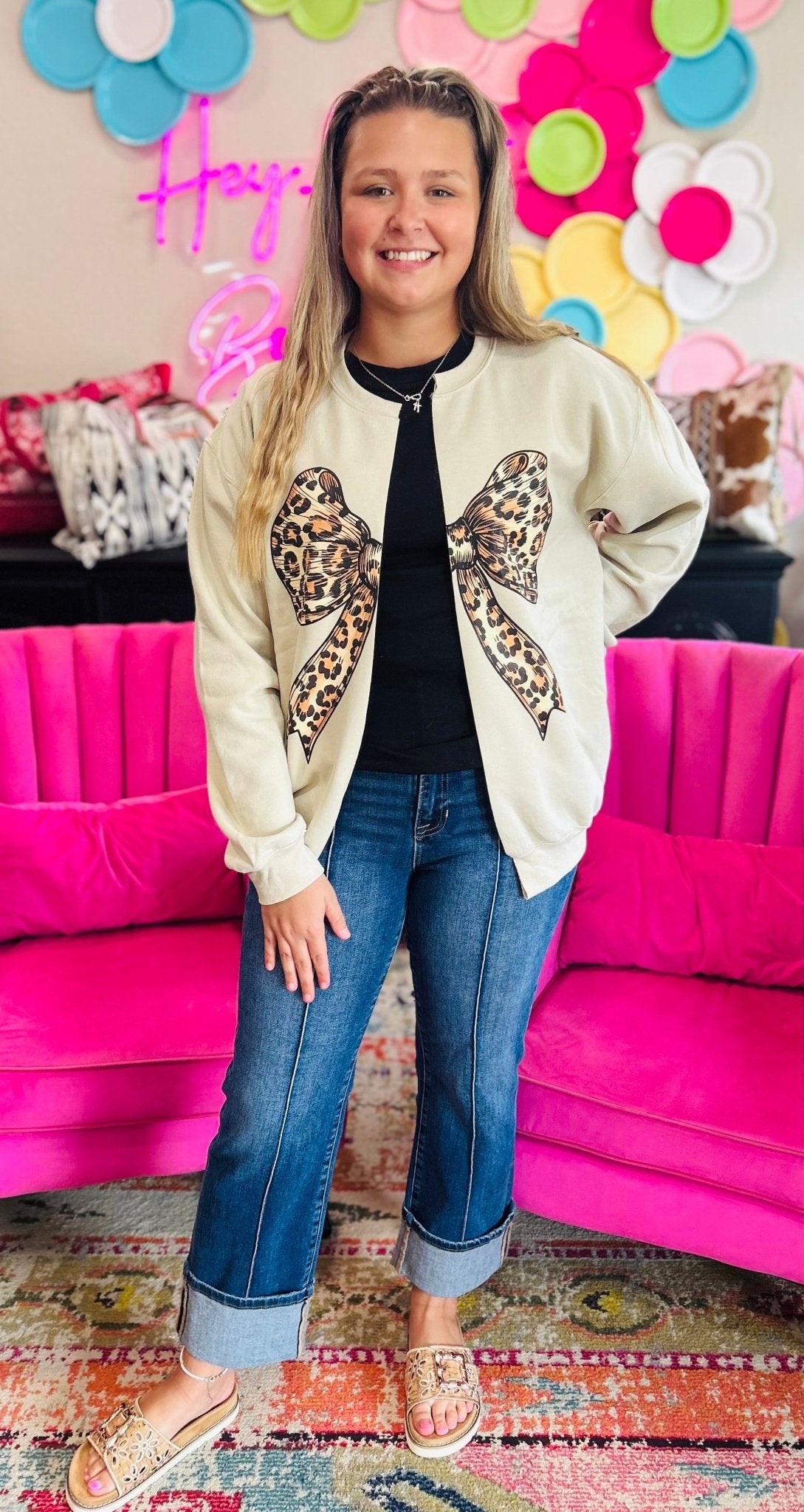 Leopard Bow Cardigan - Hey Heifer Boutique