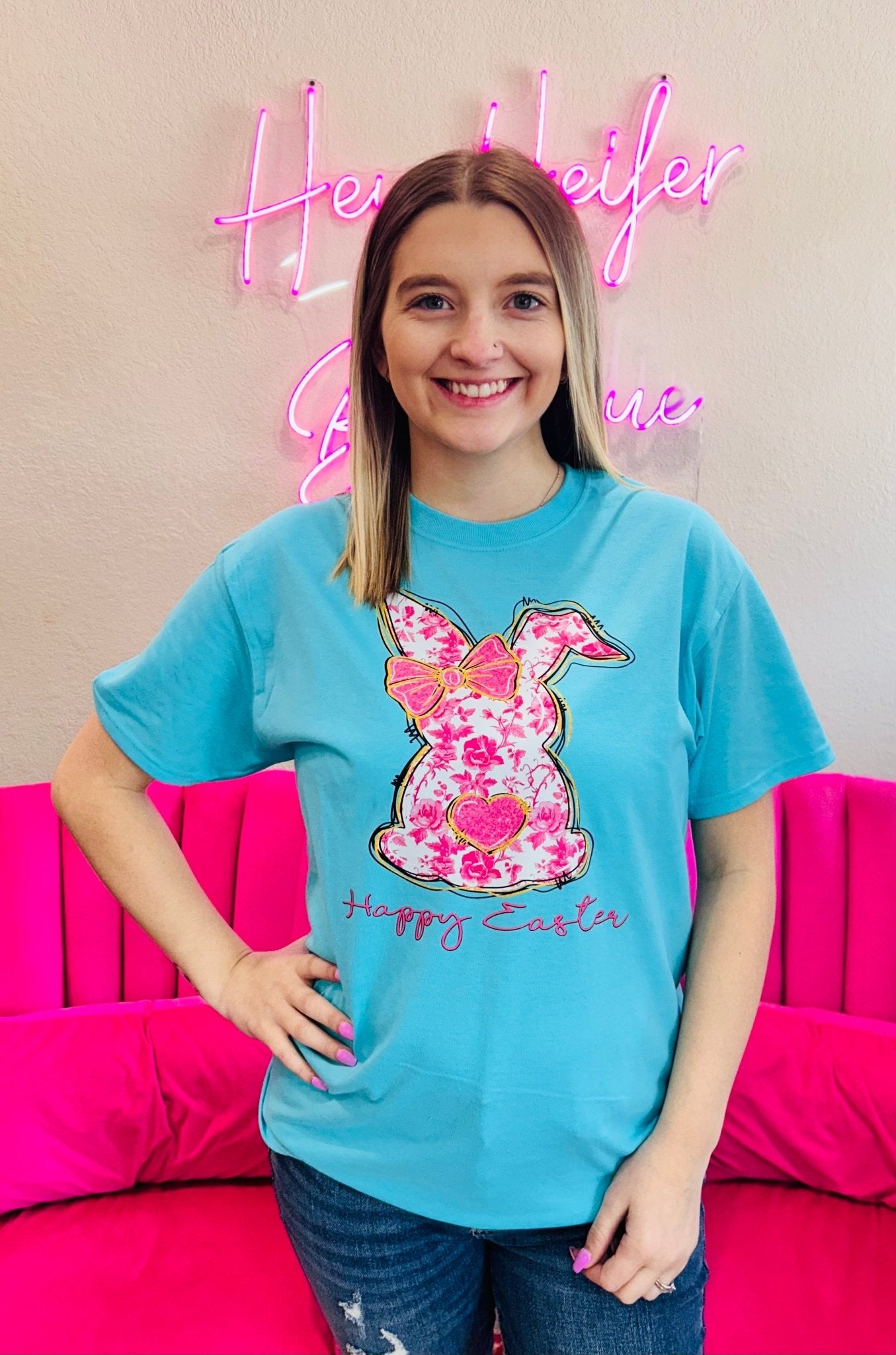 Pink Bunny Tee - Hey Heifer Boutique