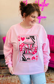 Queen Of Hearts Long Sleeve Tee - Hey Heifer Boutique