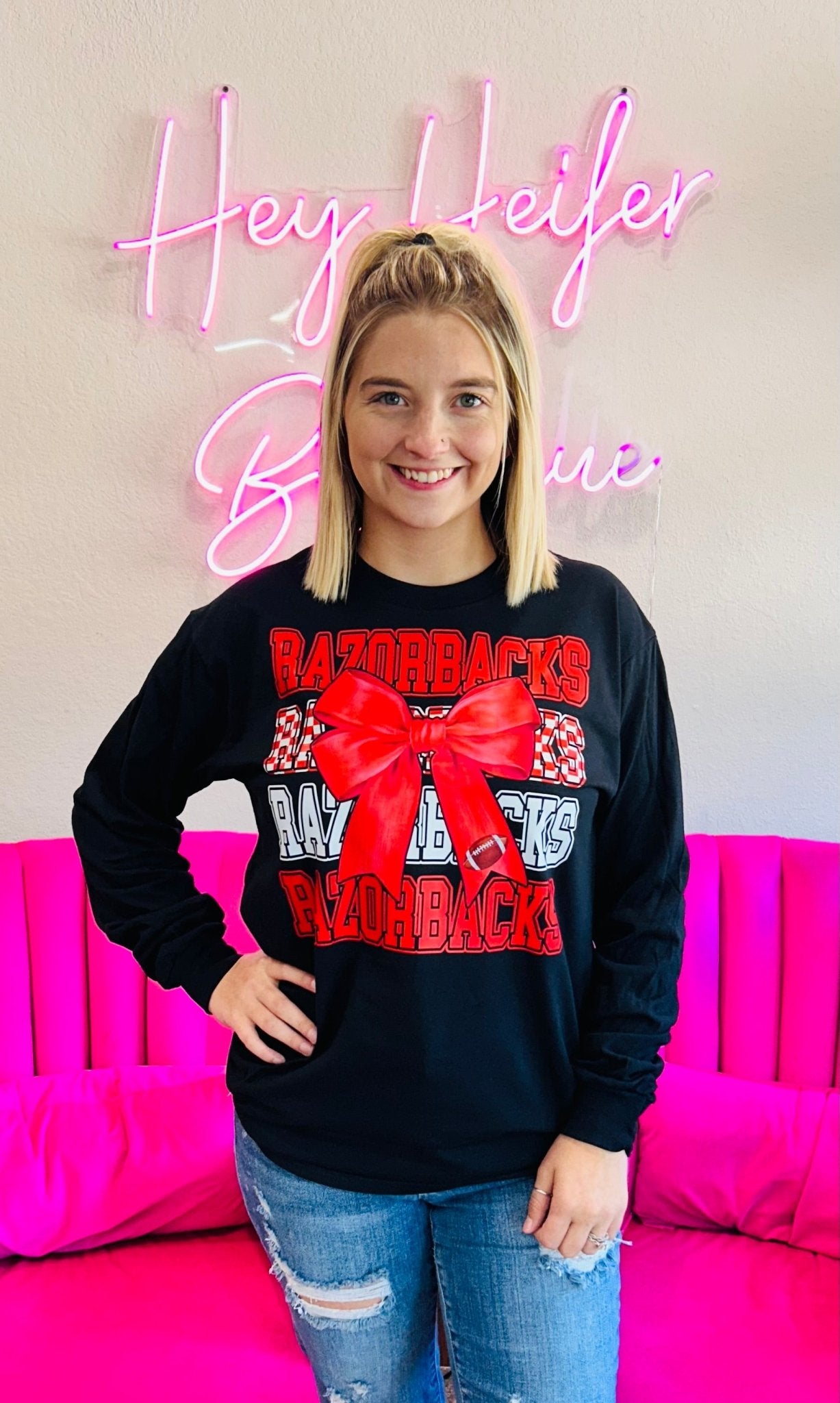 Razorback Coquette Long Sleeve Tee - Hey Heifer Boutique