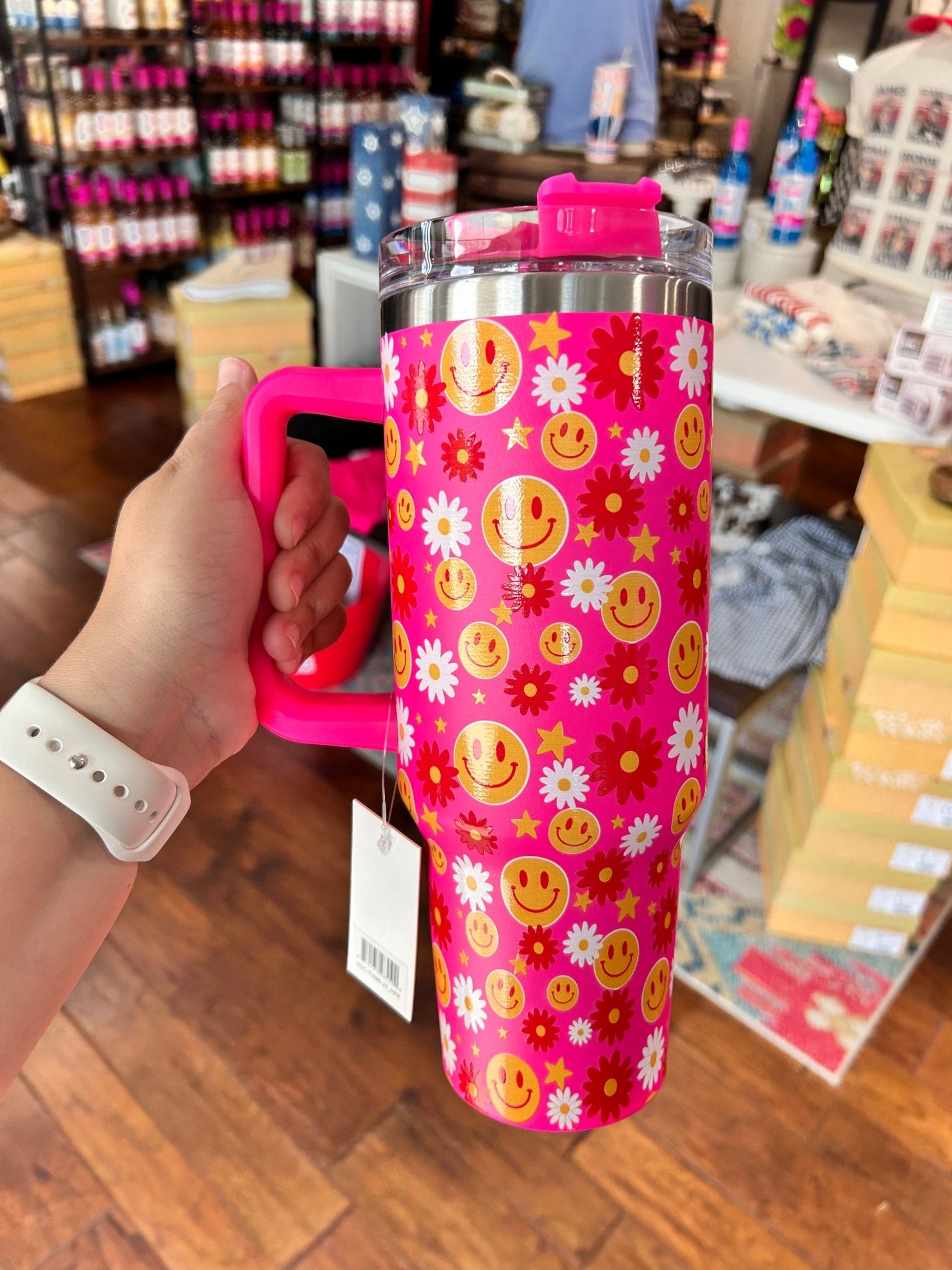 Red Flower Happy Face Tumbler - Hey Heifer Boutique