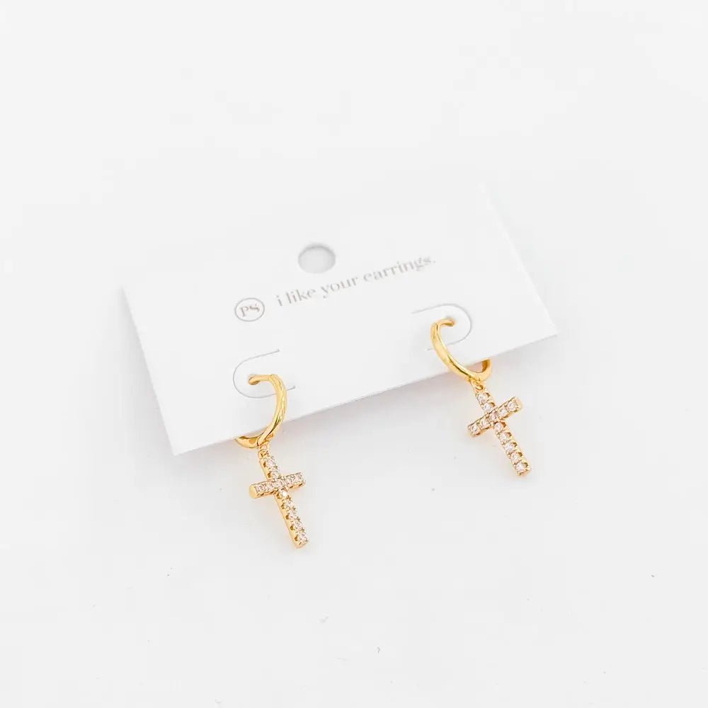 Taryn Diamond Cross Earrings - Waterproof - Hey Heifer Boutique