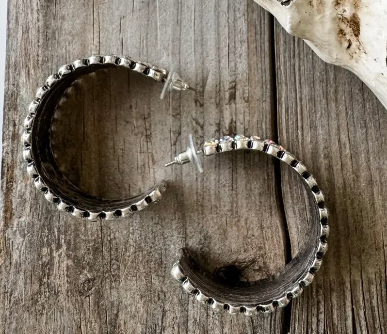 Western Stone Hoop Earrings - Hey Heifer Boutique