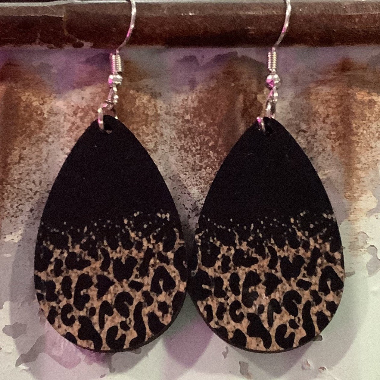 Black & Glitter Leopard Tear Drop Earrings - Hey Heifer Boutique