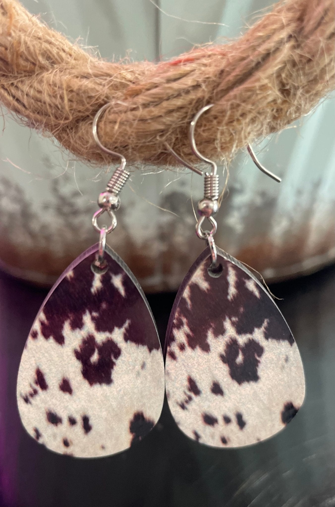 Brown Cowhide Tear Drop Earrings - Hey Heifer Boutique