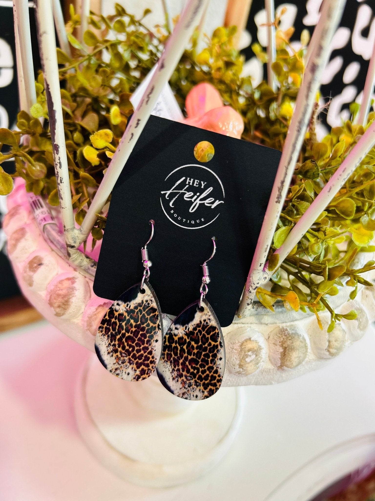 Cowhide and Leopard Tear Drop Earrings - Hey Heifer Boutique