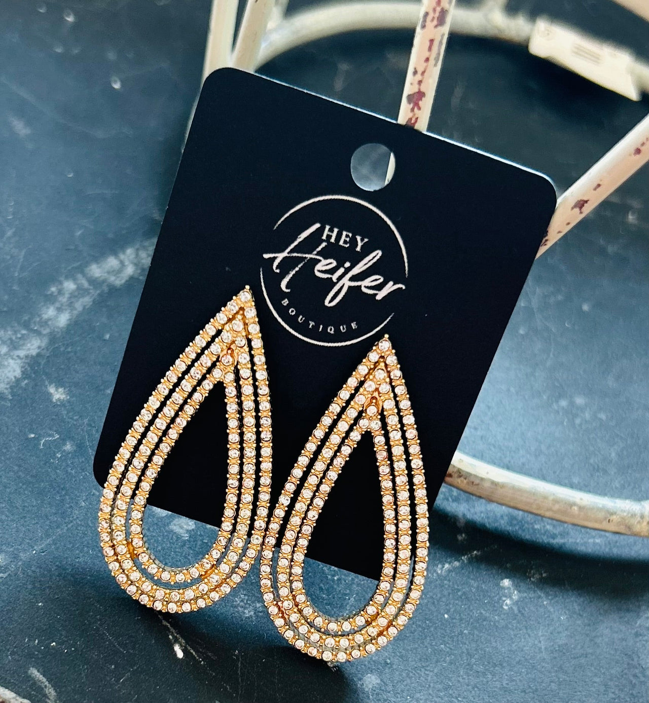 Gold Sparkle Teardrop Hoop - Hey Heifer Boutique