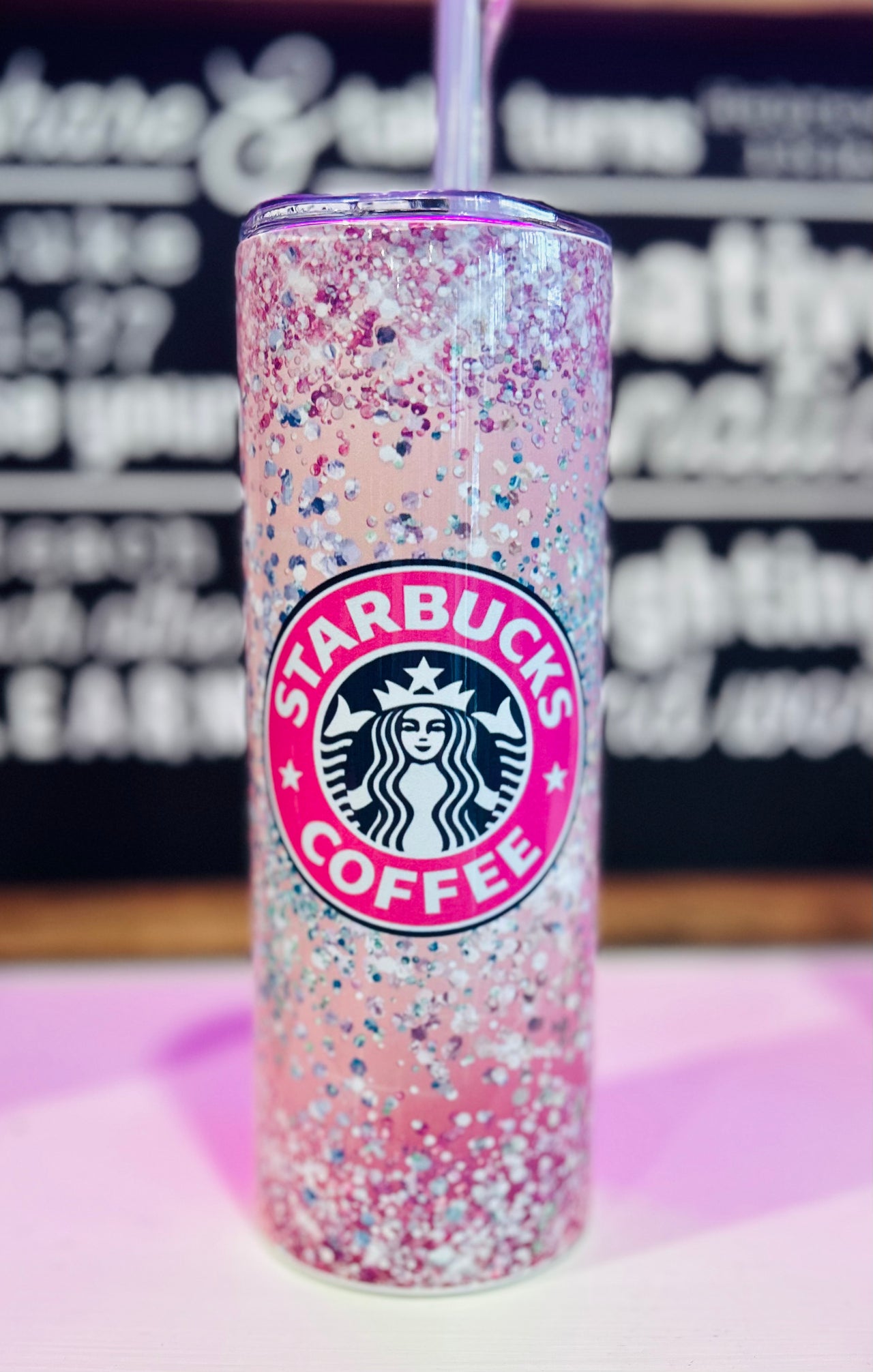 Pink Sparkle Starbucks 20oz Skinny Tumbler