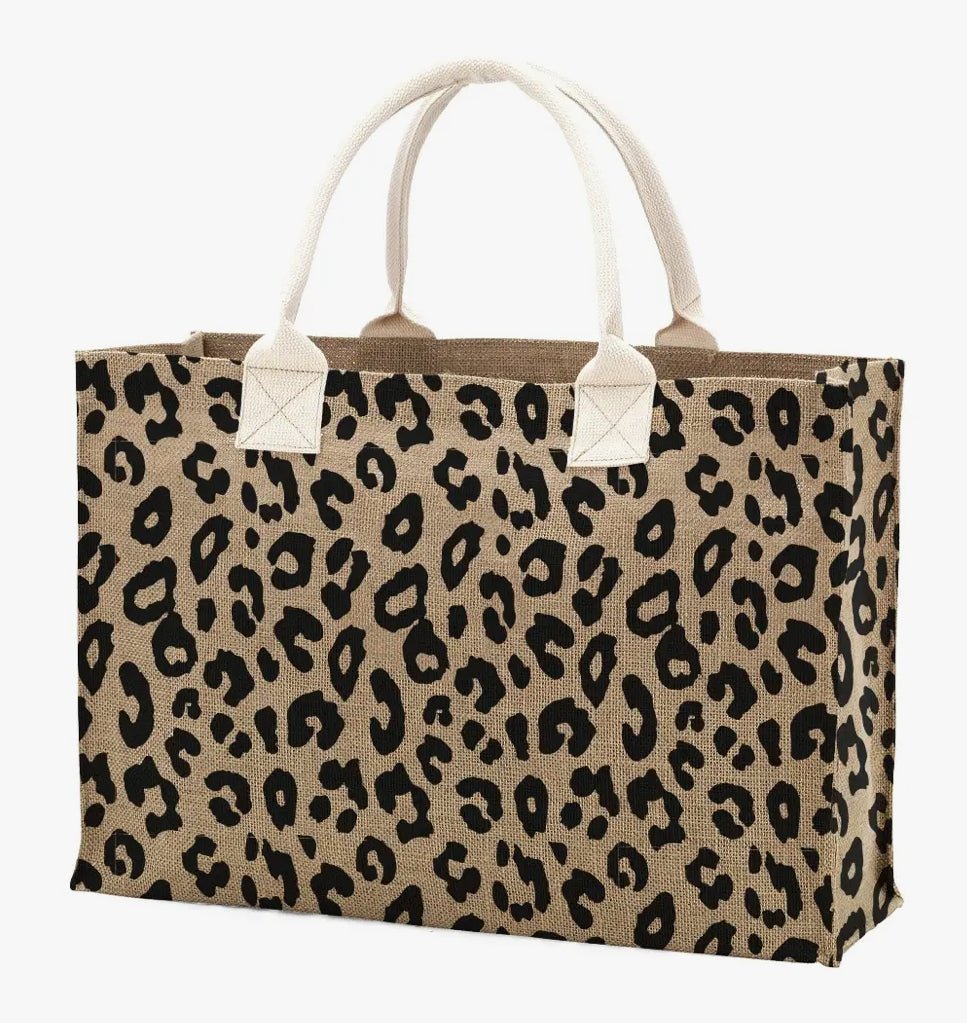 Leopard Burlap Tote Bag - Hey Heifer Boutique