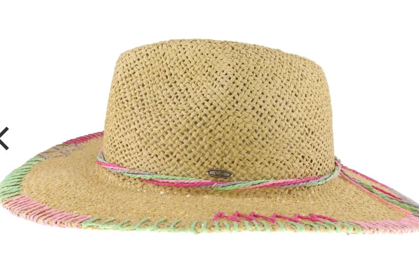 Multi Colored Decorative Stitch Panama Hat - Hey Heifer Boutique