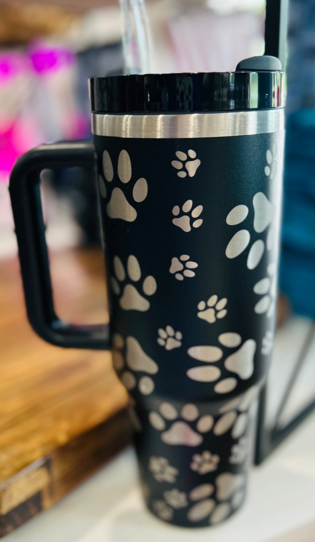 Etched Paw Puppy Print 40 oz Tumbler with Handle Stanley Dupe  Stainless Steel (Brown): Tumblers & Water Glasses