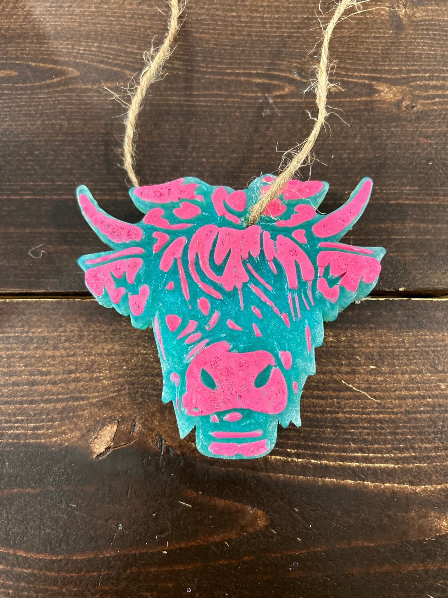 Pink and Green Highland Cow Car Freshie (Monkey Farts) - Hey Heifer Boutique