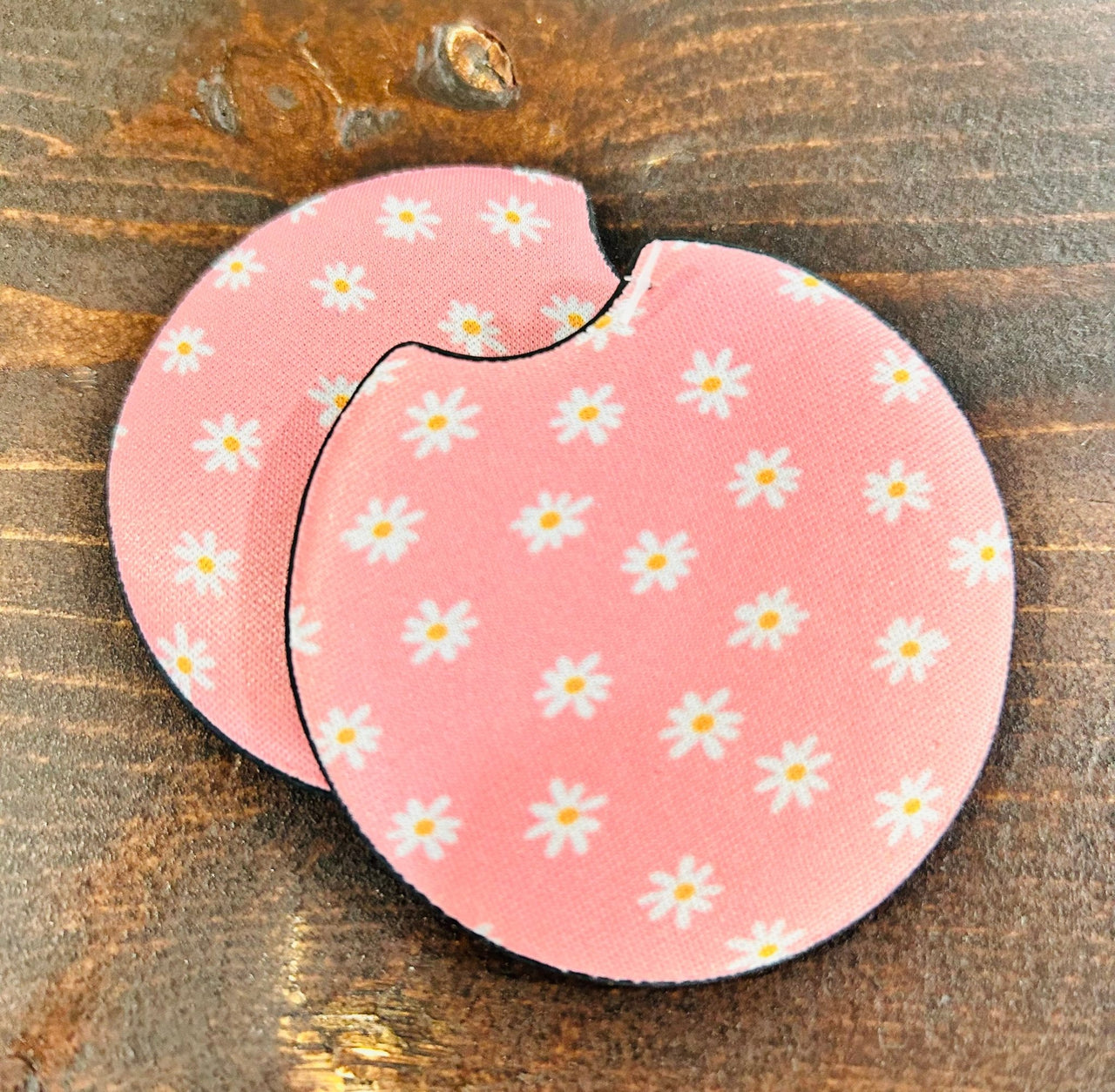 Pink and White Daisy Car Coaster Set (2) - Hey Heifer Boutique