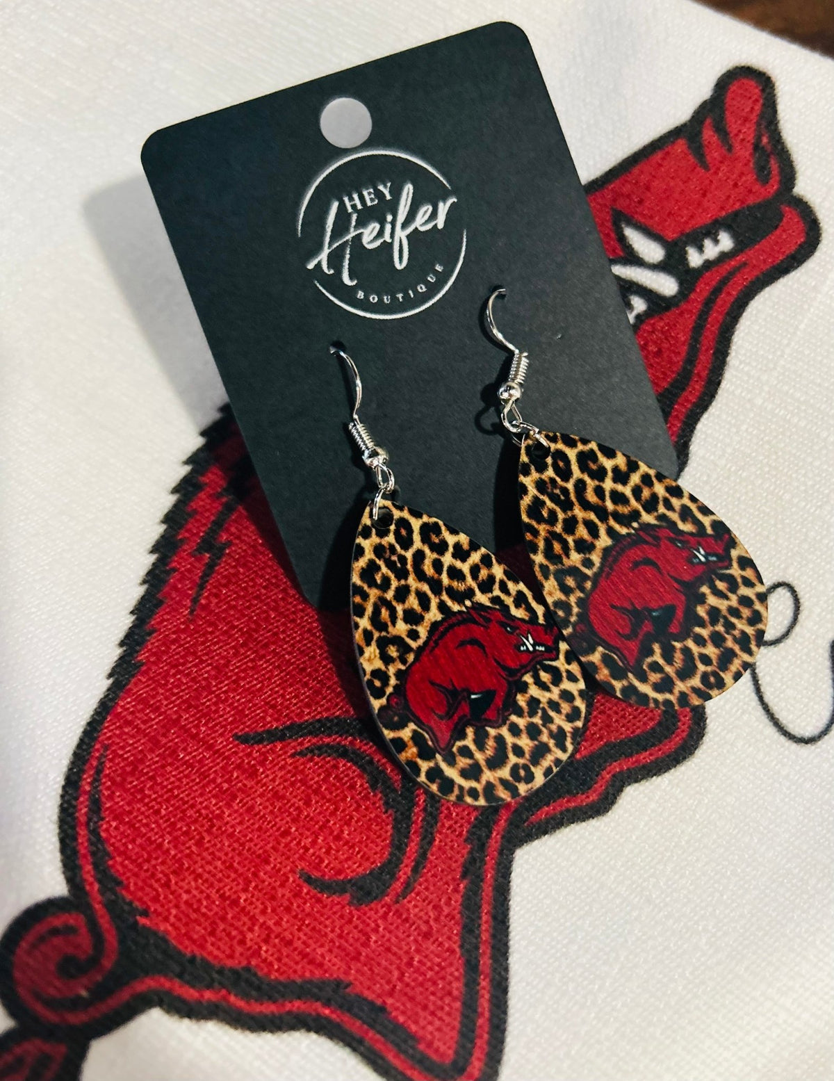 Razorback Leopard Tear Drop Earrings - Hey Heifer Boutique