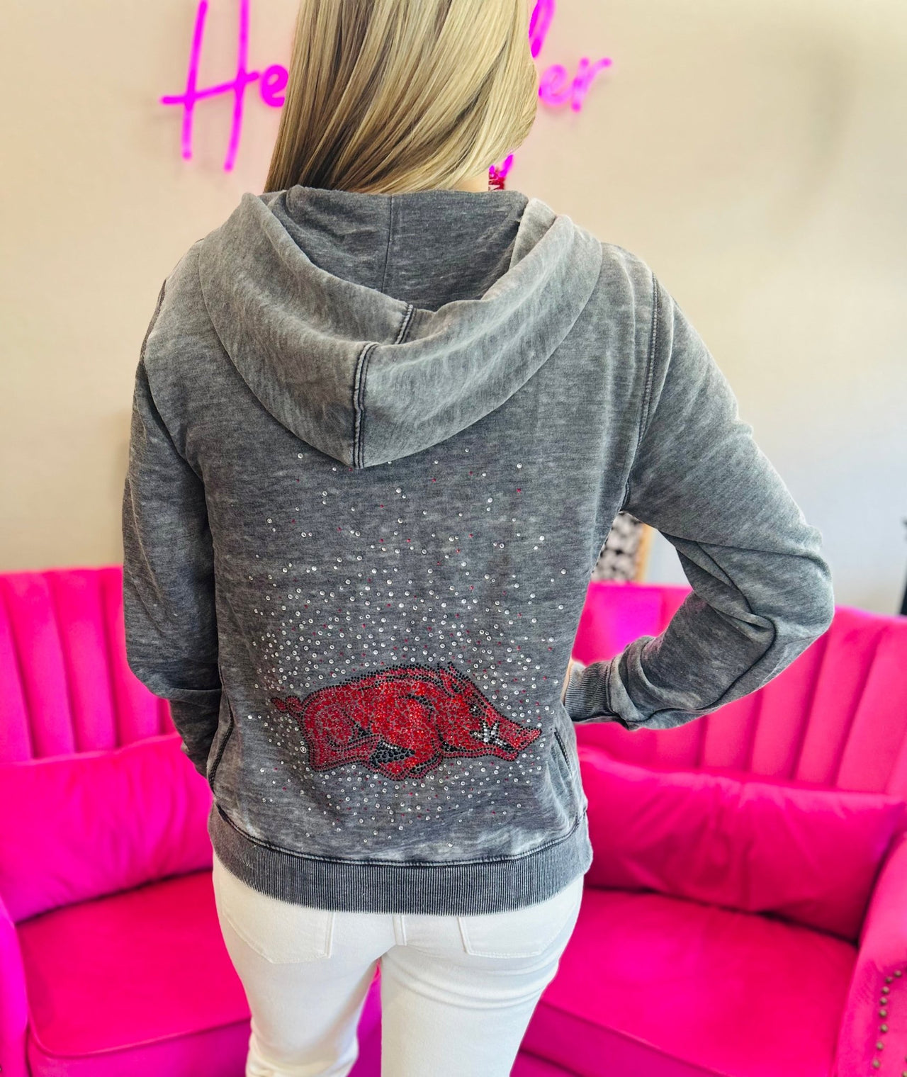 Razorbacks Bling Full Zip Hoodie - Hey Heifer Boutique