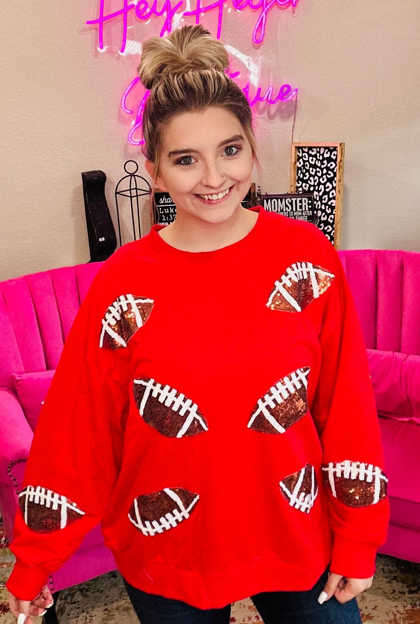 Red Football Sweatshirt - Hey Heifer Boutique