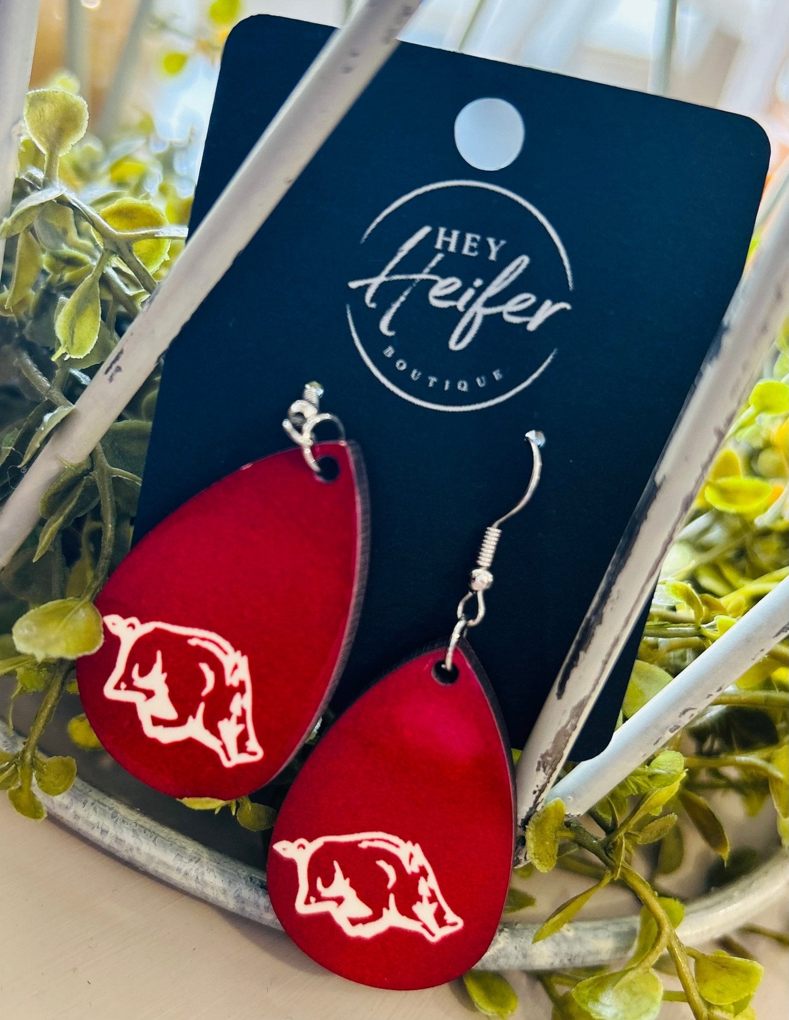 Red Razorback Tear Drop Earrings - Hey Heifer Boutique