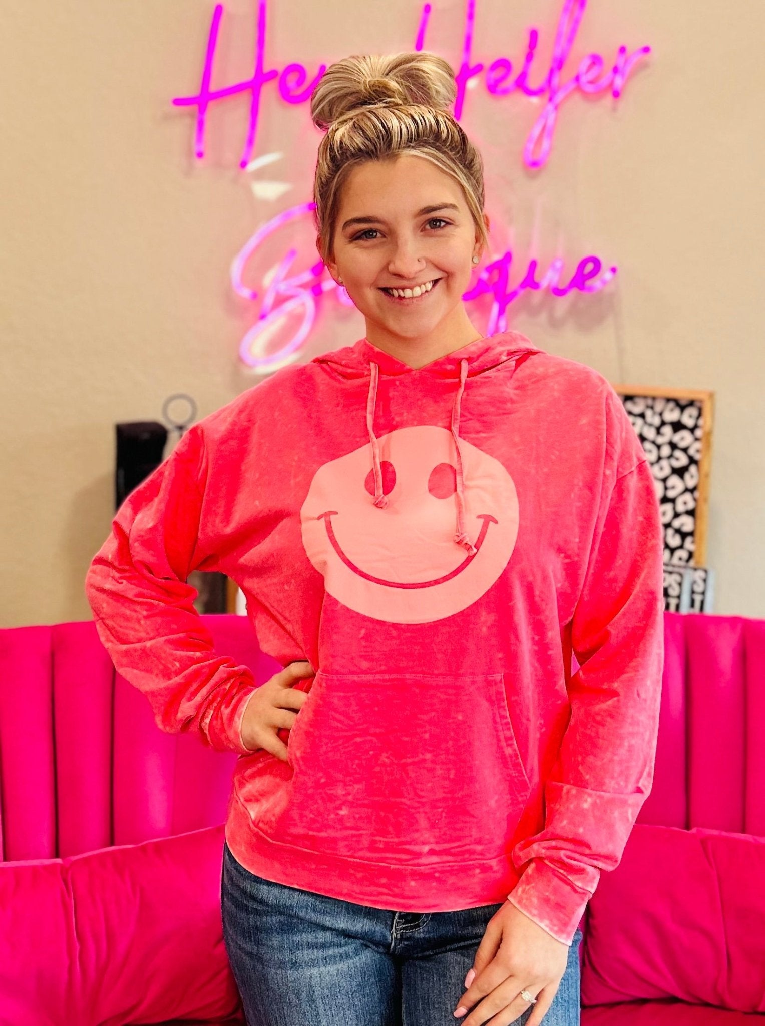 Smiley Face Hoodie - Hey Heifer Boutique
